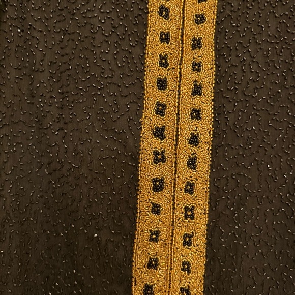Vintage Stenay 100% Silk Black Gold Beaded Long Sleeve Blouse Evening Elegant LG - Picture 3 of 13